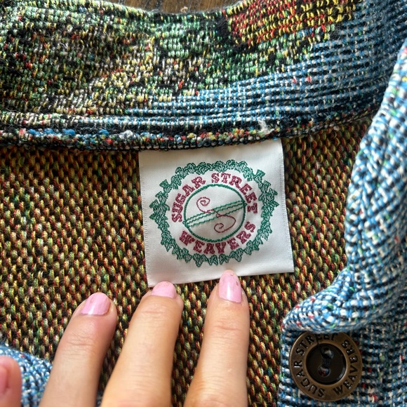 Sugar Street Weavers VTG 80 Cottagecore Boho Tapestry Hot Air Balloon Art Jacket - Picture 3 of 9